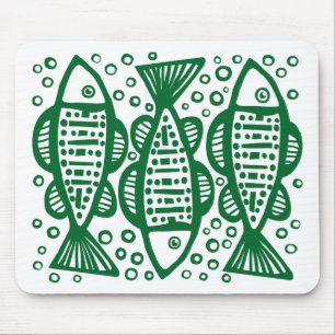 Three Fish - Forest Green Mouse Pad