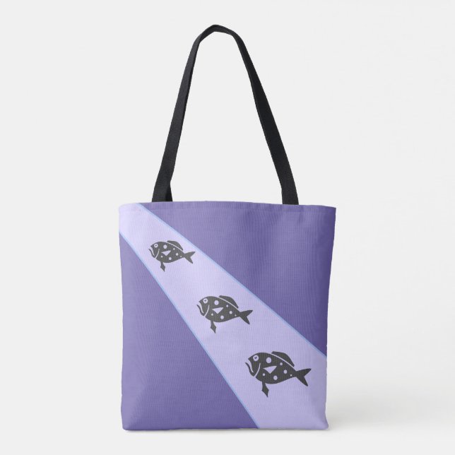 Three Fish on Lavender Blue Tote Bag (Back)