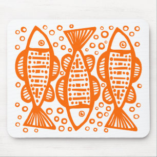 Three Fish - Orange Mouse Pad