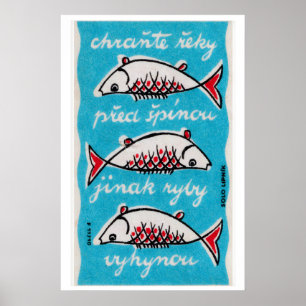 Three Fishes - Matchbox Print - Czech Wall Art