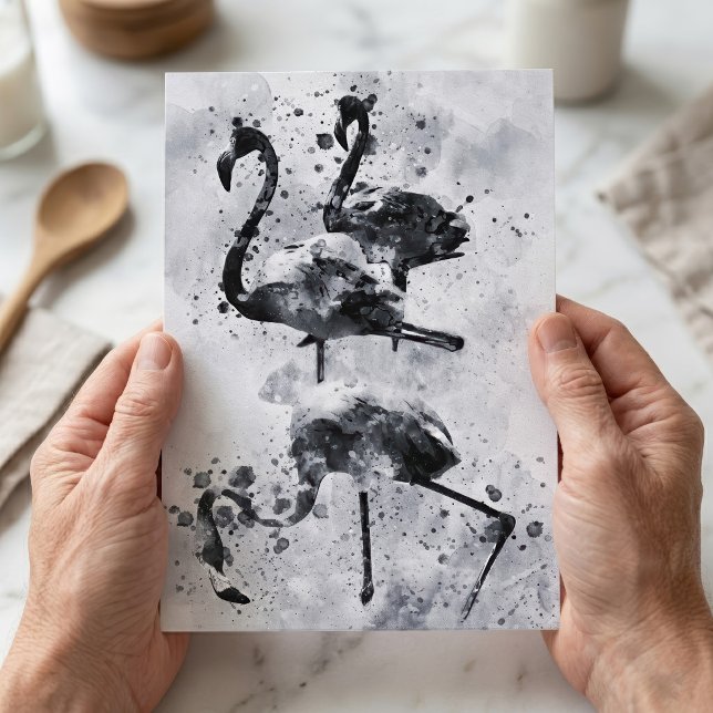 Three Flamingos Black and White Watercolor Postcard (Three Flamingos Black and White Watercolor. Postcard)