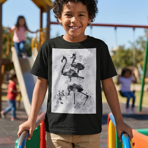 Three Flamingos Black and White Watercolor T-Shirt