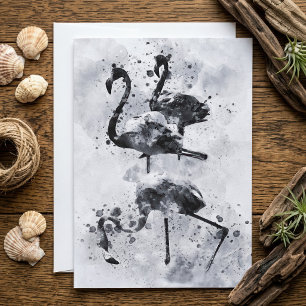 Three Flamingos Black and White Watercolor Thank You Card