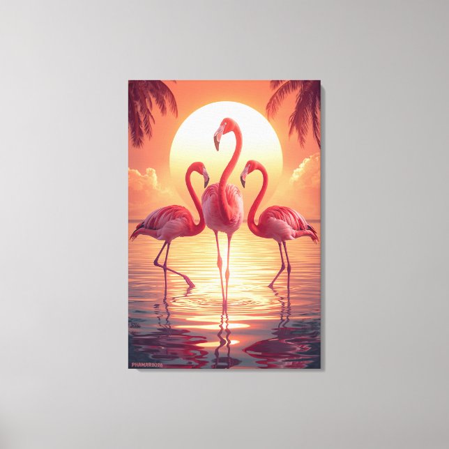 THREE FLAMINGOS Surreal Canvas Print (Front)