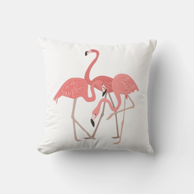 Three Flamingos Tropical Throw Pillow (Front)