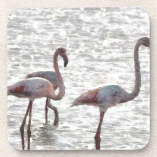Three Flamingos Watercolor Coaster