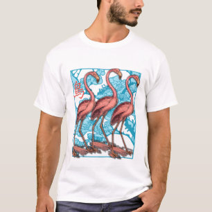 Three Flamingos with Flowers T-Shirt
