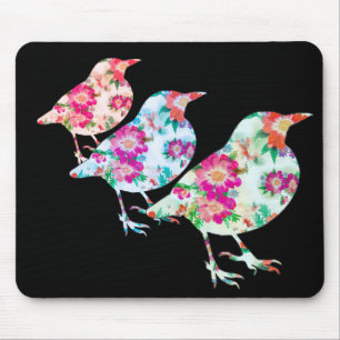 Three Floral Birdies Mouse Pad
