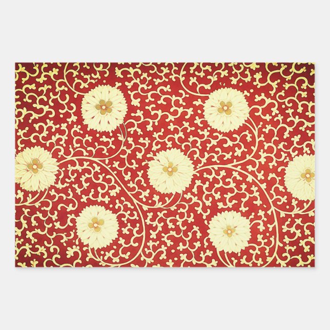 Three floral patterns - elegant Chinese motifs Wrapping Paper Sheet (Front)