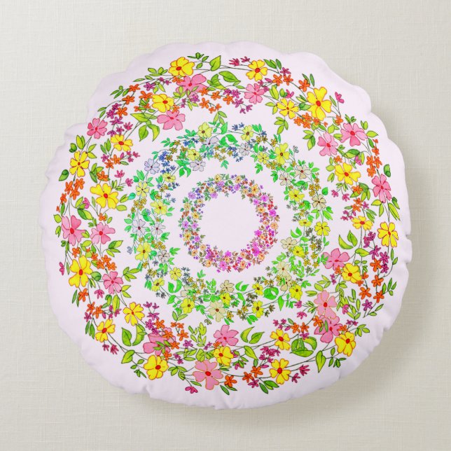 Three floral wreaths round pillow (Front)