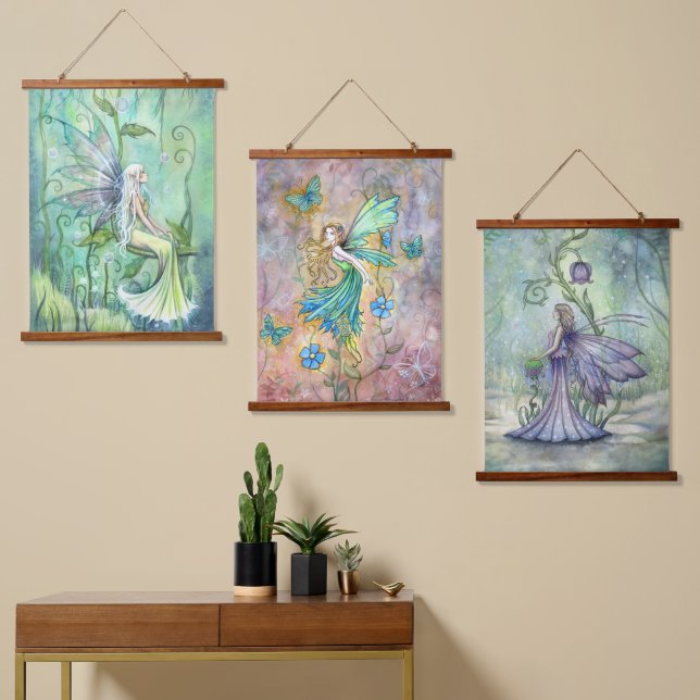 Three Flower Fairies by Molly Harrison Hanging Tapestry (Asymmetrical)