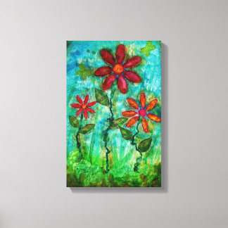 Three Flowers by Heather Saulsbury Mixed Media Art Canvas Print