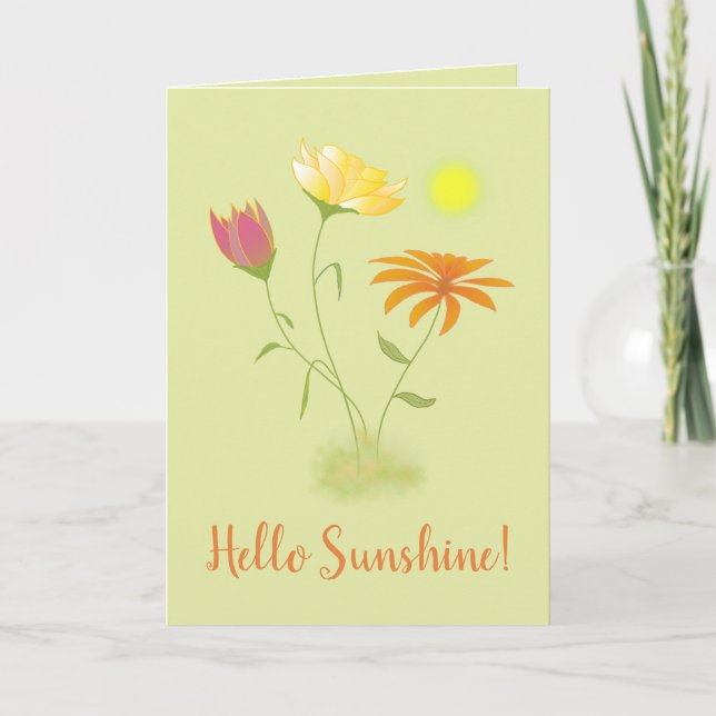 Three Flowers in the Sun - transparent + text. Card (Front)