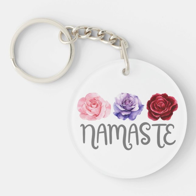 Three Flowers Namaste Keychain (Front)