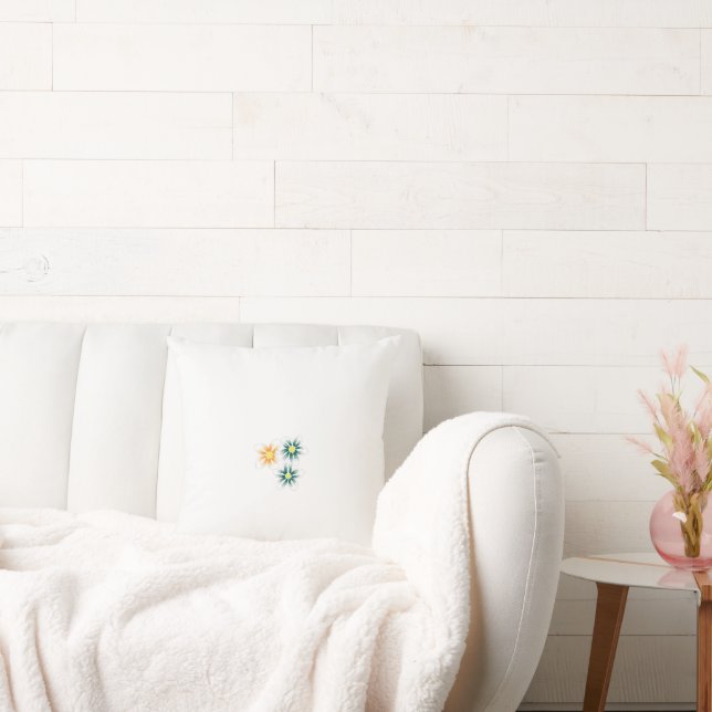 three flowers with green and orange petals throw pillow (Couch)