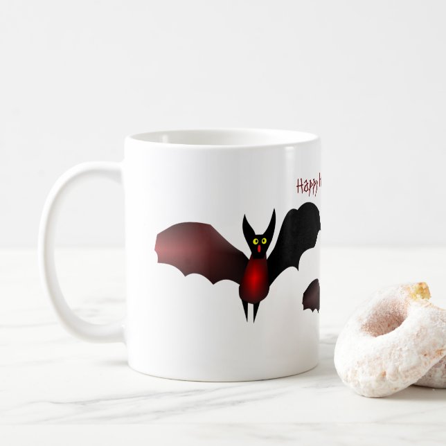 Three flying bats Halloween Coffee Mug (With Donut)