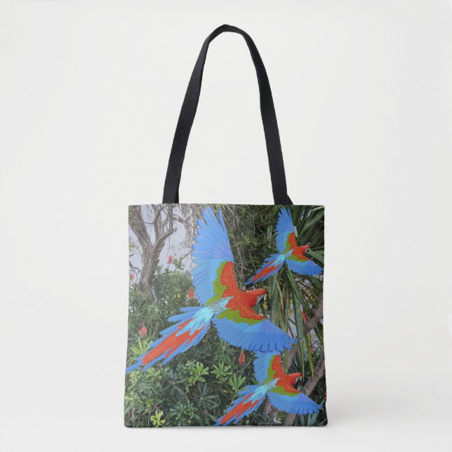 Three Flying Macaws Tote Bag (Front)