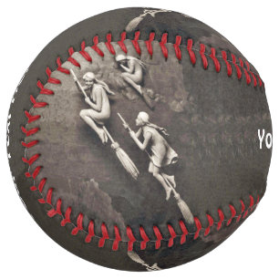 Three Flying Magical Witchy Women in White Browns Softball