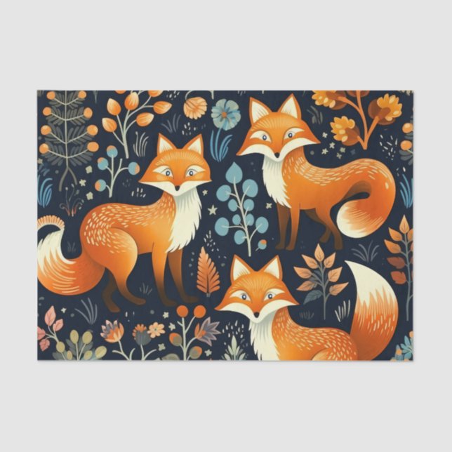 Three Foxes Woodland Pattern Decoupage Paper (Front)