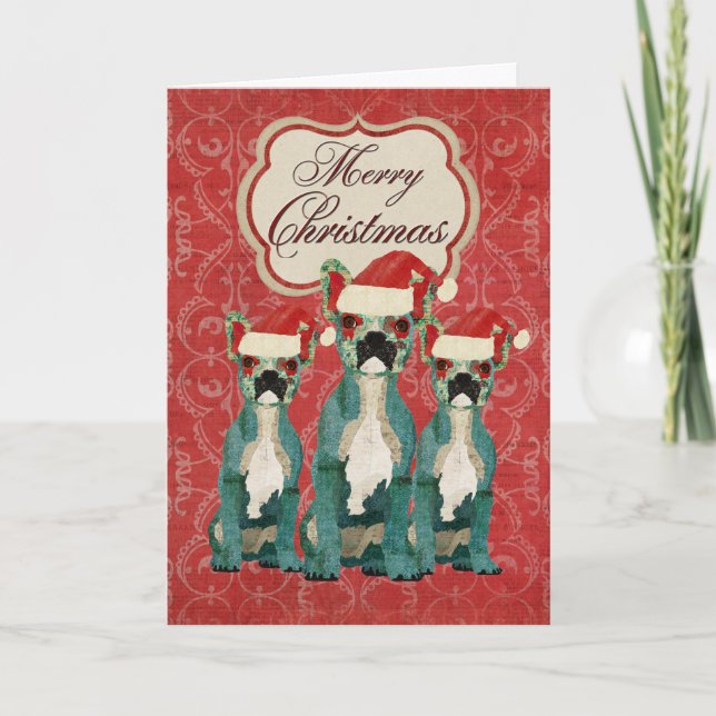 Three French Bulldogs Christmas Card (Front)
