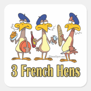 three french hens 3rd third day of christmas square sticker
