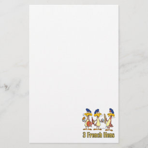 three french hens 3rd third day of christmas stationery