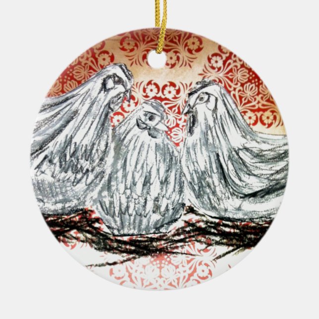 Three French Hens Ceramic Ornament (Front)