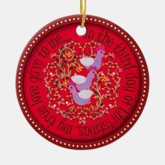 Three French hens Ceramic Ornament