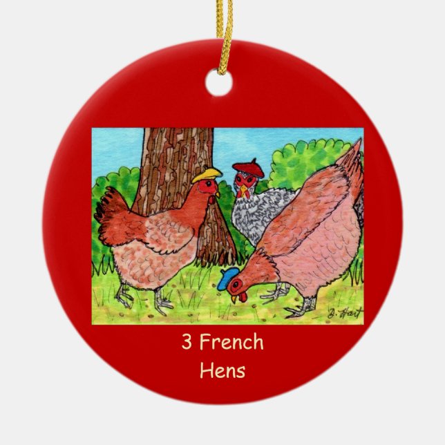 Three French Hens Ceramic Ornament (Front)