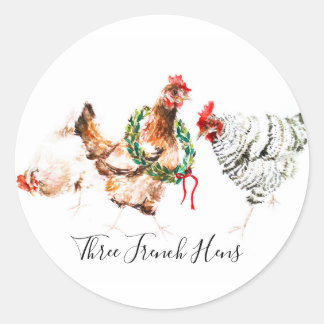 Three French Hens Classic Round Sticker