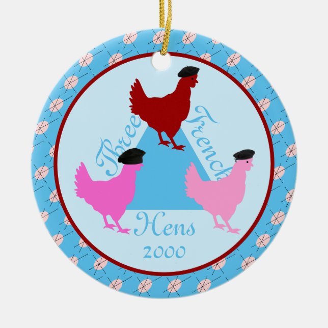 Three French Hens - Custom Year Ceramic Ornament (Front)