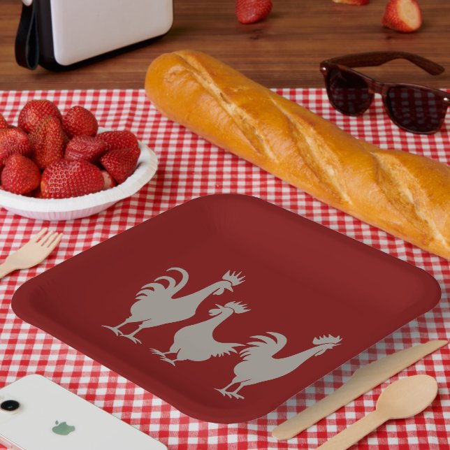 Three French Hens Cut-Out Stencil-Style 5 Paper Plate (Picnic)