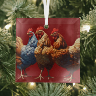 Three French Hens Faith Hope Charity Cut Out v2 Glass Ornament