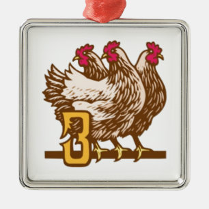 Three French Hens Metal Ornament