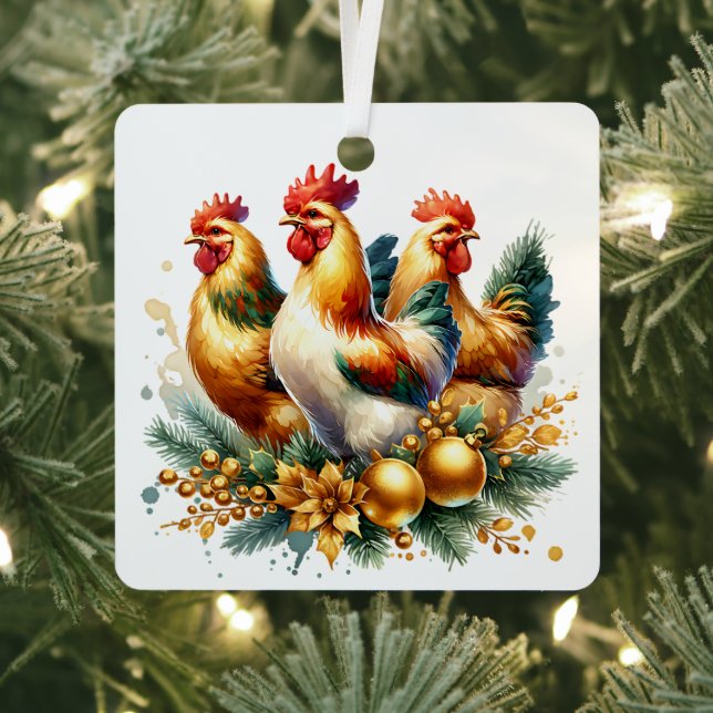 Three French Hens Personalized Christmas Metal Ornament (Insitu)