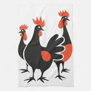 Three French Hens Retro Mid-Century Cut-Out 4 Kitchen Towel