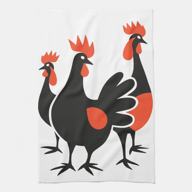 Three French Hens Retro Mid-Century Cut-Out 4 Kitchen Towel (Vertical)