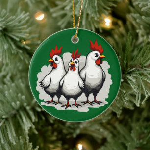 Three French Hens Retro Mid-Century Cut-Out 5 Ceramic Ornament