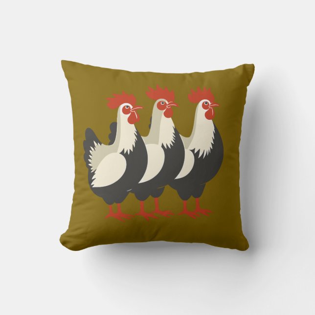 Three French Hens Retro Mid-Century Cut-Out 7 Throw Pillow (Front)