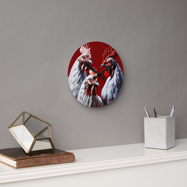 Three-French-Hens White-Feathered Round Clock (Office)