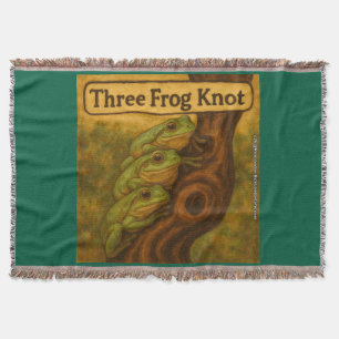 Three Frog Knot – Whimsical Amphibian Wordplay Art Throw Blanket
