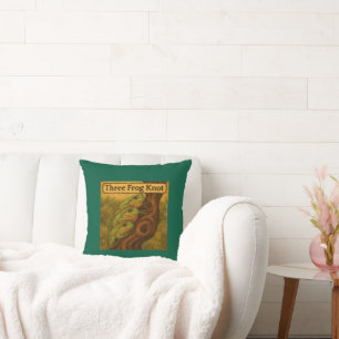 Three Frog Knot – Whimsical Amphibian Wordplay Art Throw Pillow