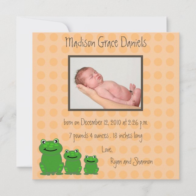 Three Frogs  Birth Announcement orange (Front)
