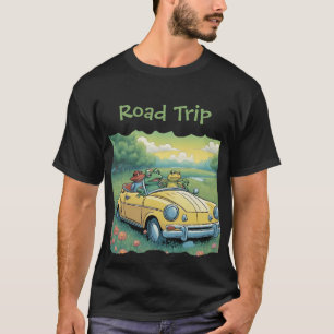 Three Frogs in a yellow car ride through a field T-Shirt