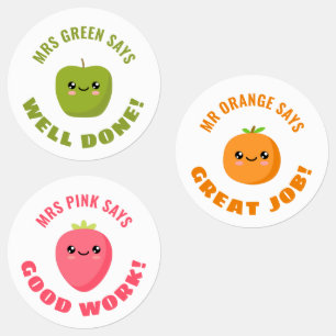 Three fruits teacher award stickers