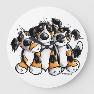 Three Funny Bernese Mountain Dogs Wall Clock