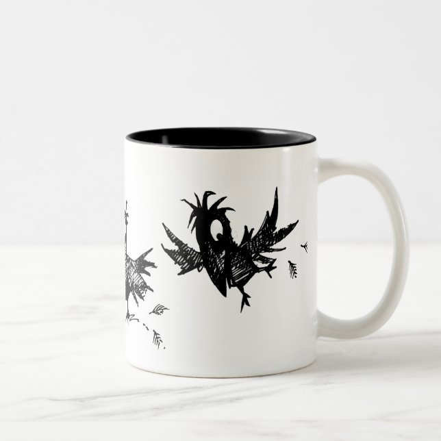Three Funny Black Crows Two-Tone Coffee Mug (Right)