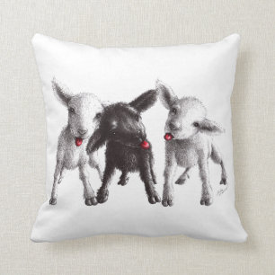 Three Funny Cheeky Sheep Throw Pillow
