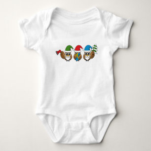 Three Funny Christmas Gnome Owls Baby Bodysuit