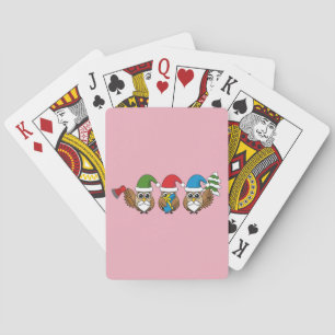 Three Funny Christmas Gnome Owls Playing Cards